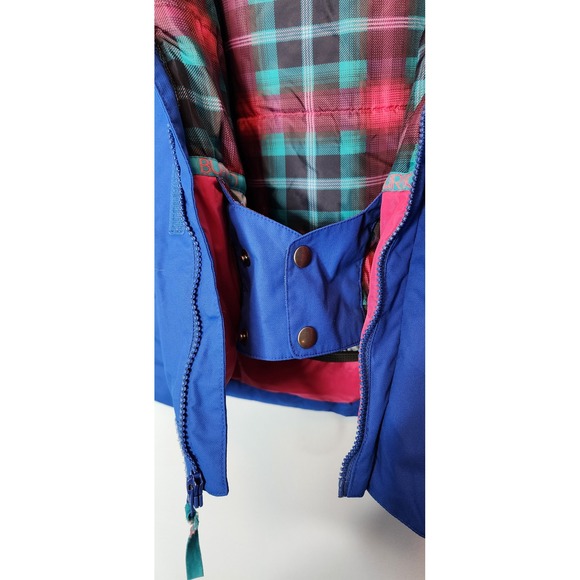 Burton Girls Lynx JK Ski Snowboard Jacket Royal Blue Plaid Lined Size L 14-16 - Picture 5 of 16